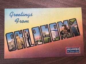 Vintage 40s GREETINGS from State OKLAHOMA Sooner Large Letters Postcard