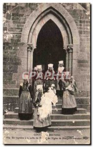 Old Postcard Costumes Britons A baptism at the output of the & # 39Eglise Plo...