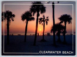 Tropical Beach At Sun Set, Clearwater Beach, Florida, Chrome Postcard