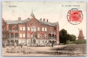 Randers Denmark~Handcolored~St Joseph Hospital & Windmill~Bicycle~Country Flag