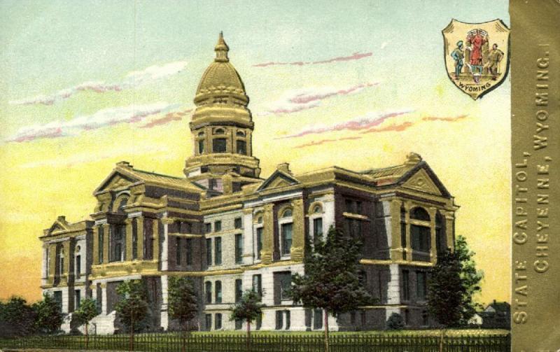 Cheyenne, Wyoming, State Capitol, Coat of Arms (1910s) Gold Embossed