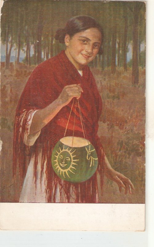 Simonet. Girl with lamp.Niña del Farol Nice art Spanish vintage postcard