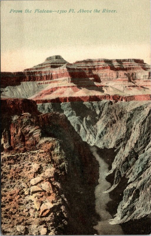 Vtg Grand Canyon AZ From the Plateau 1300 ft Above the River 1910s Postcard