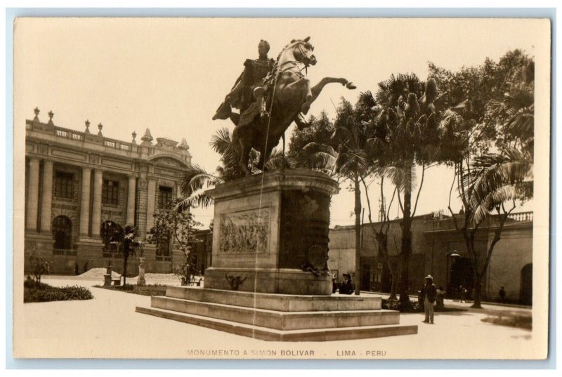 c1950's Simon Bolivar Monument Vintage Lima Peru RPPC Photo Postcard