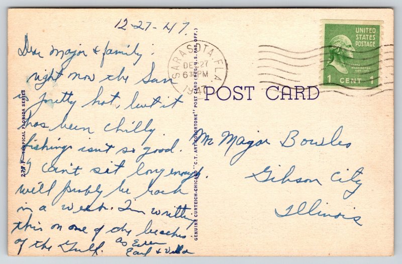 Florida Comic~Exaggerated Fish Answers Fishermans Prayer~1947 Linen Postcard