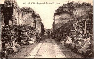 VINTAGE POSTCARD RUINS OF BATTLE AT THE BURGUNDY GATE TO LONGWY WORLD WAR I