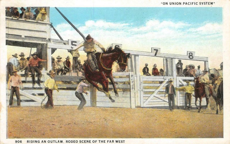 Cowboy Riding An Outlaw Cheyenne Frontier Days Rodeo 1934 Vintage Postcard