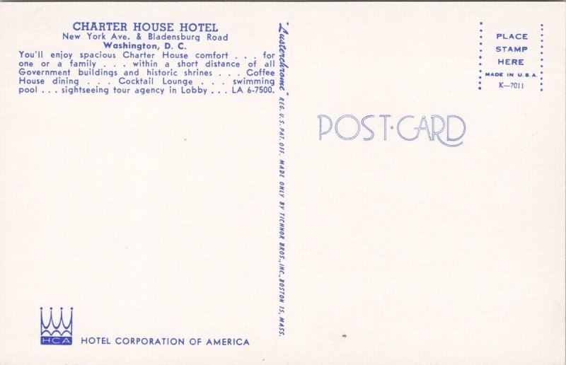 Charter House Hotel Washington DC Beds Interior Unused Vintage Postcard H36