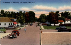 Ocean Gate New Jersey NJ Boardwalk & Wildwood Ave Vintage Postcard