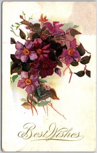 1908 Best Wishes Lovely Purple Flower Bouquet Greetings Posted Postcard