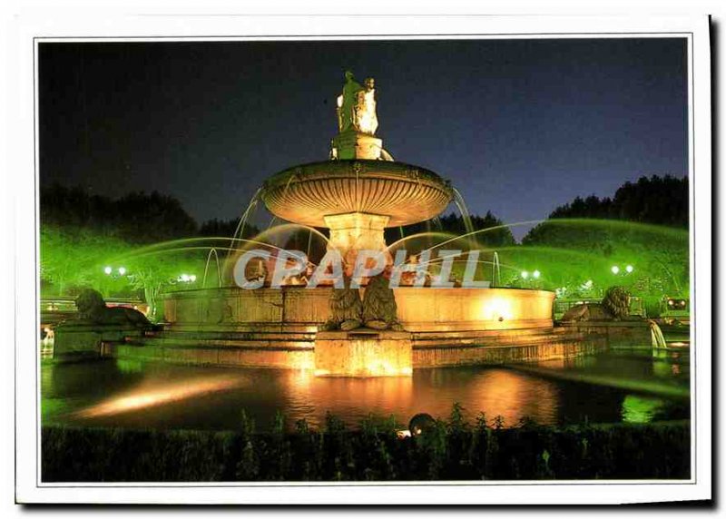 Modern Postcard Aix en Provence La Grande Fontaine ILLUMINATED