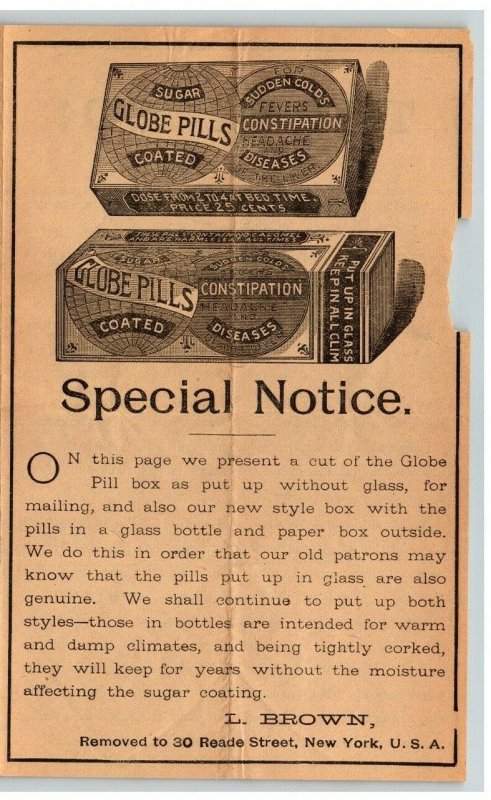 Vintage 1890's Victorian Trade Booklet Globe Sugar Coated Pills - Quack Medicine