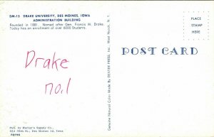 Drake University Des Moines Iowa IA Admin Building Postcard Dexter VTG UNP WOB  