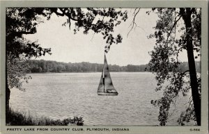 Sailboat on Pretty Lake, View from Country Club Plymouth IN Vintage Postcard B77