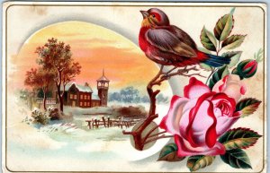 c1880s Lovely Colorful Bird Church Litho Stock 6 Trade Card Paint Palette 1L