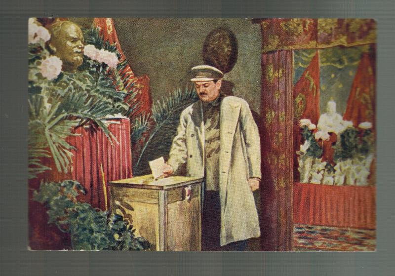 Mint 1940s USSR Soviet Union Postcard Vladimir Lenin Bust Soldier Voting