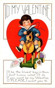 Valentine's Day Boy On Wooden Horse