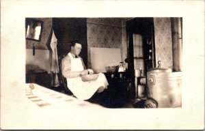 Man Peeling Potatoes Real Photo