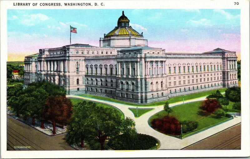 Library of Congress Washington, D.C. sunset or sunrise linen postcard