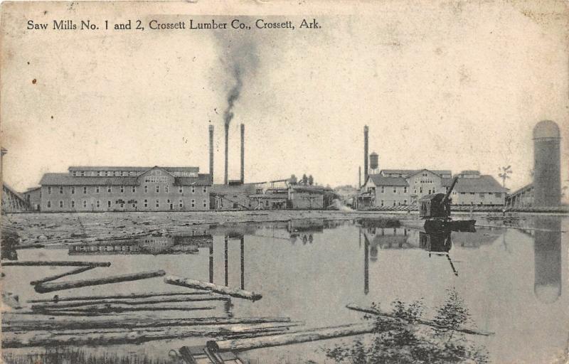 F31/ Crossett Arkansas Postcard 1913 Saw Mills 1 and 2 Lumber Company