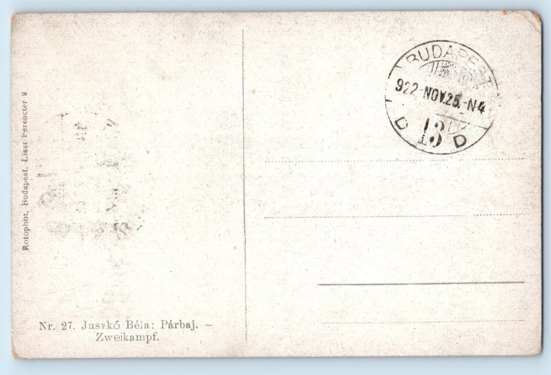 Budapest Hungary Postcard No. 27 Bela Juszko Duel Horse Riding Scene 1925