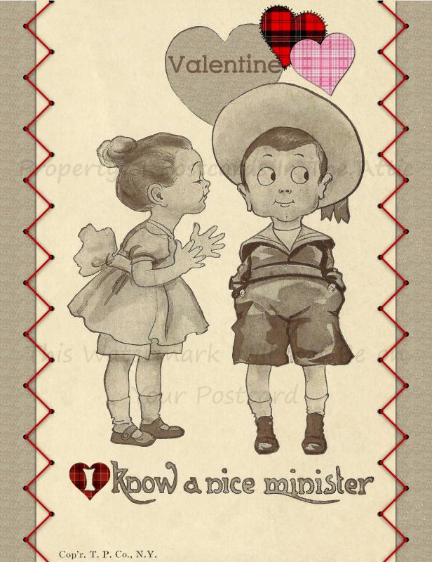 Valentine's Day Postcard Set of 6, Little Girl Kissing Little Boy Old Fashioned