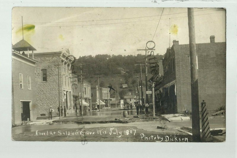 Soldiers Grove WISCONSIN RP 1907 MAIN STREET Stores FLOODING Flood nr