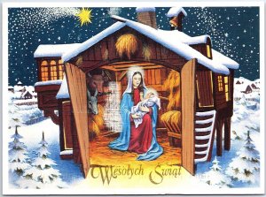 VINTAGE CONTINENTAL SIZE POSTCARD THE NATIVITY CHRISTMAS GREETINGS POLAND 1992