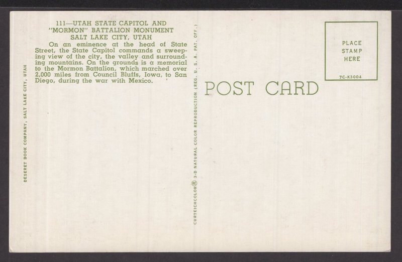 Utah Salt Lake City- State Capitol and Mormon Battalion Monument ~ Chrome