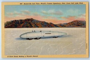 Great Salt Lake Utah UT Postcard Bonneville Salt Flats Speedway c1940s Vintage