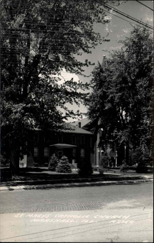 Marshall Illinois IL St. Marys Catholic Church Real Photo Vintage Postcard