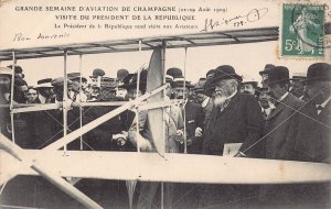 Aviation Event Semaine Champagne President visit Aviators 1909 postcard B945