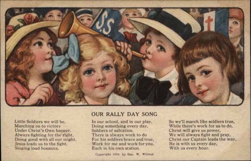 WWI Era Rally Day Song Lyrics Cute Kids Children Christianity c1910 Postcard Africa Algeria