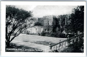 c1920s Haddon Hall, England Terrace Steps Lawn Manor House Ivy Covered Wall A353