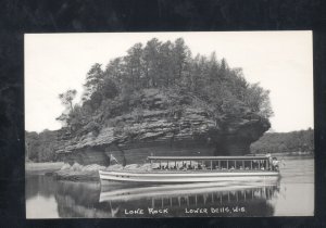 RPPC WISCONSIN DELLS WISCONSIN LOWER DELLS LONE ROCK BOAT REAL PHOTO POSTCARD