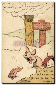 Postcard Old Rabbit Rabbit Dog Traps has wolves