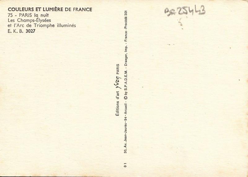 BF25443 paris les champs elysees  france front/back image