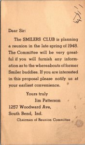 Postcard 1948 Smilers Club Reunion Committee in South Bend, Indiana~132706 