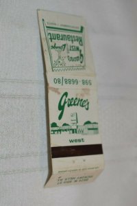 Greene's West Lounge Restaurant Hickory Hills IL 20 Strike Matchbook Cover