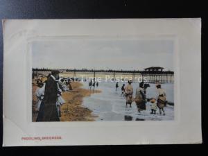 Lincolnshire SKEGNESS PADDLING shows Skeggy Pier c1908 by Montgomery