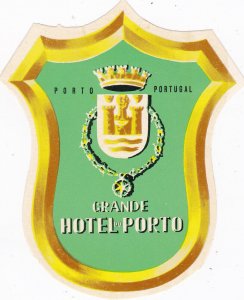 Portugal Porto Grande Hotel Porto Vintage Luggage Label sk2132