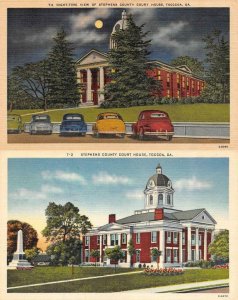 TOCCOA, GA Georgia STEPHENS COUNTY COURT HOUSE Day & Night *2* c1940's Postcards