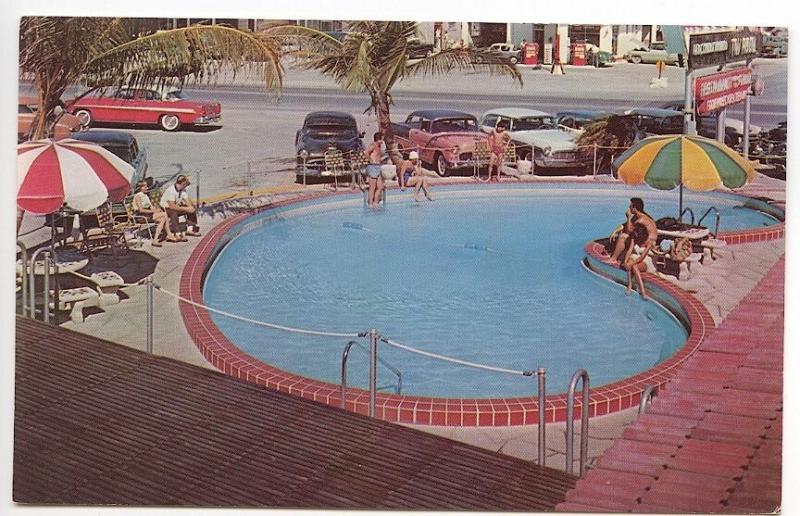 St Petersburg FL Buccaneer Resort & Motel Restaurant Swimming Pool Cars Postcard