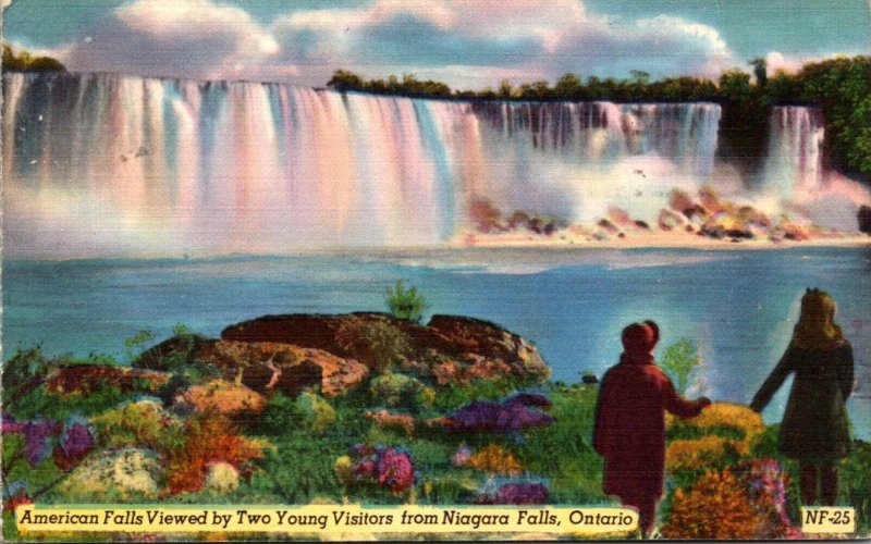 Canada Niagara Falls American Falls Viewed By Two Young Visitors 1960