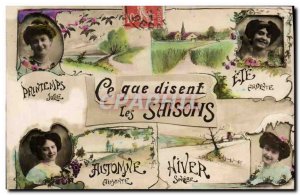 Old Postcard Fancy Women seasons What say