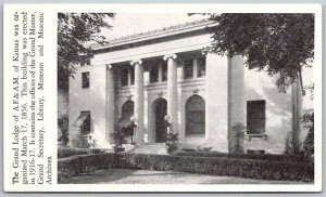 Topeka Kansas 1950s Postcard Grand Lodge A.F. & A.M. Masonic Hall