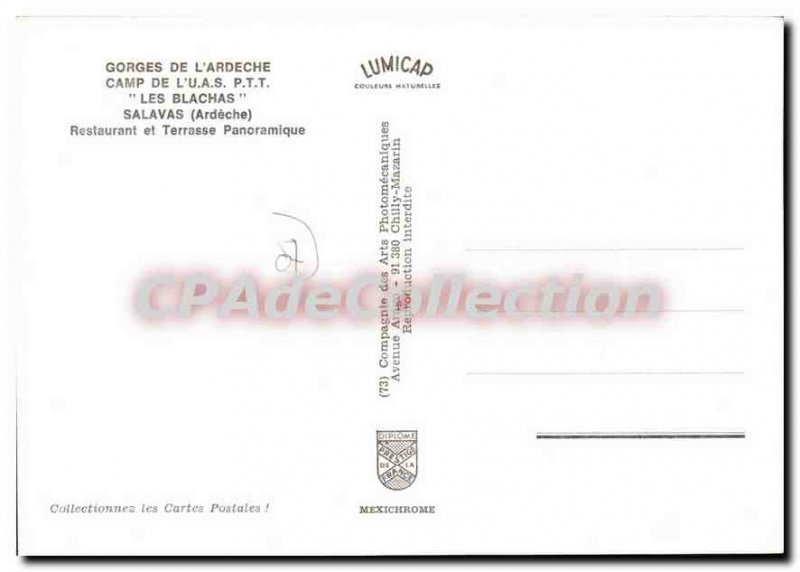 Old Postcard Gorges of Ardeche The Camp uas the PTT Blachas Salavas Ardeche