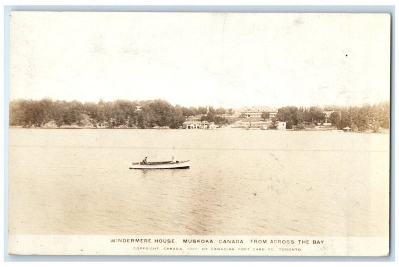 c1927 Windermere House Canoe Across Bay Lake Muskoka Canada RPPC Photo Postcard