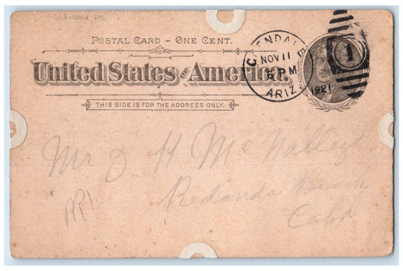 1921 Going to Hill Tomorrow For Sale Message Glendale Arizona AZ Postal Card