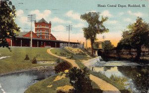 J82/ Rockford Illinois Postcard c1910 Illinois Central Railroad Depot  275